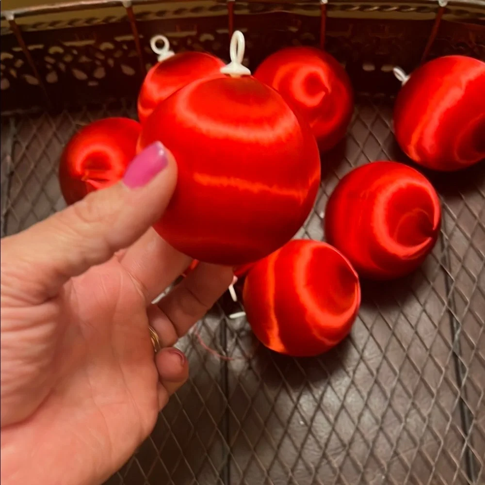 VTG Red Satin Christmas Ornaments - Set of 8